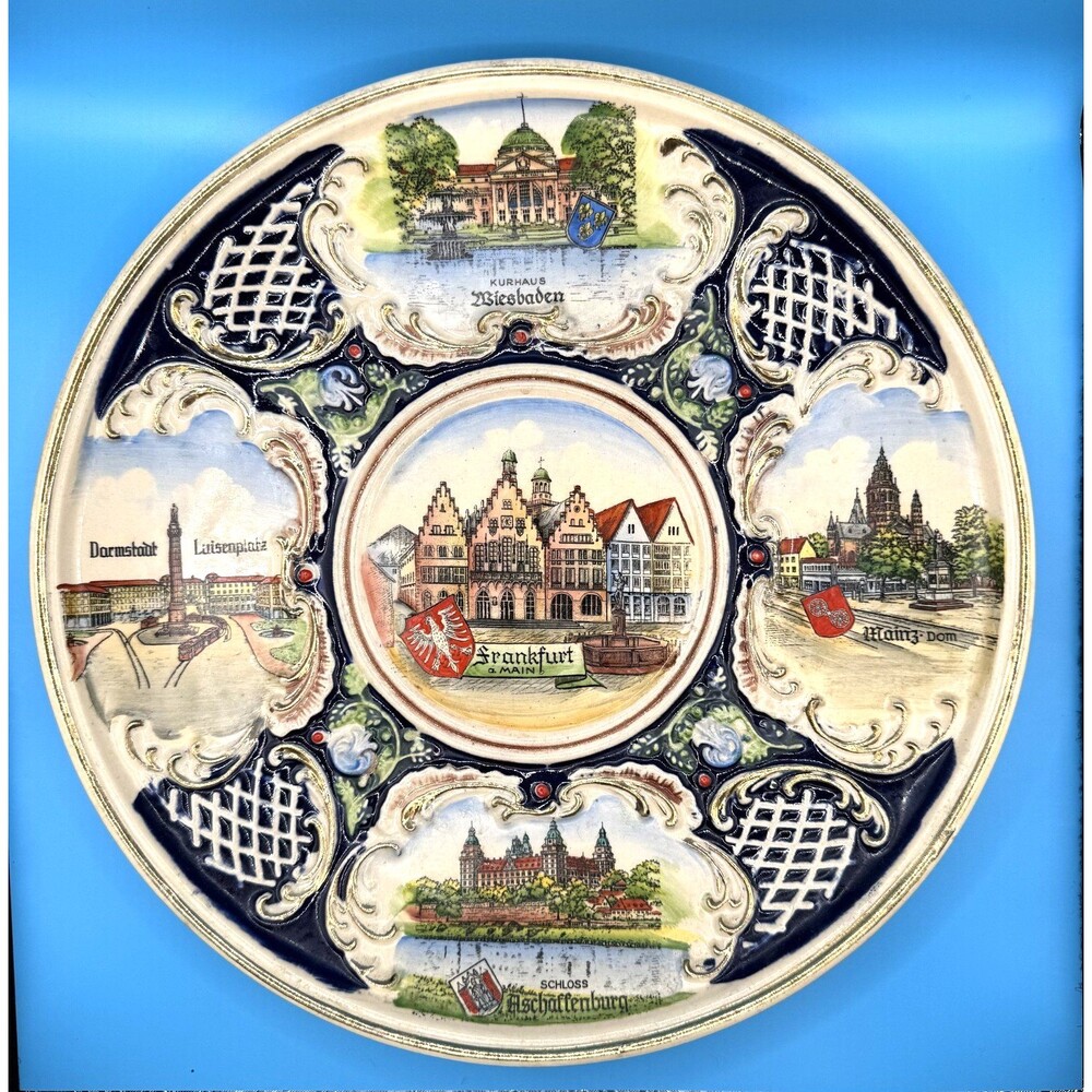 Vintage German 10" Hanging Plate - Frankfurt, Wiesbaden, Mainz, Aschaffenburg